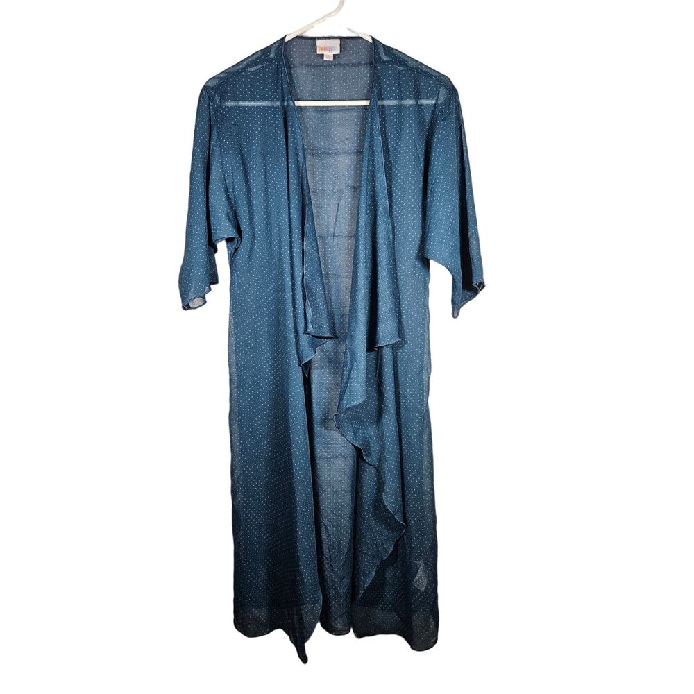 LulaRoe Women's Size Small Blue with Pink Polka Dot Kimono Duster